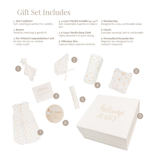 <div id="sectiontarget">Premium Baby Gift Box 🤍 | Made with 100% Cotton Muslin</div>